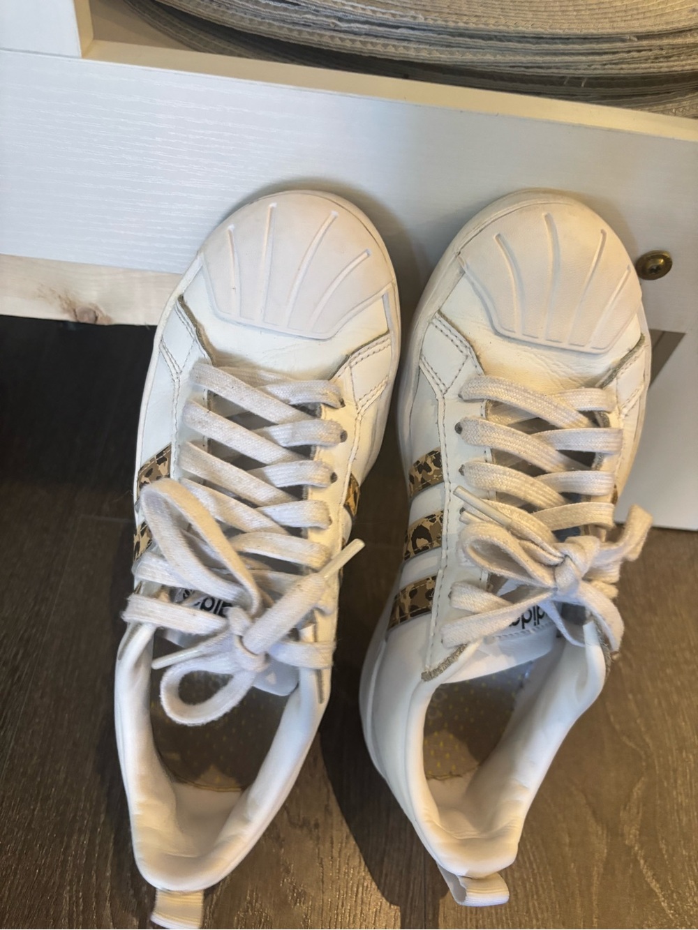White Women's Lace-Up Sneakers with Leopard Accent